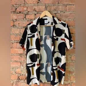 Zara Men's Multicolor Abstract Button Down Shirt